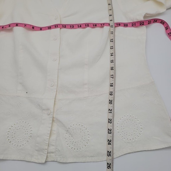 Kate Hill‎ Women’s White Linen Eyelet Collared Blouse 16W - Picture 5 of 10